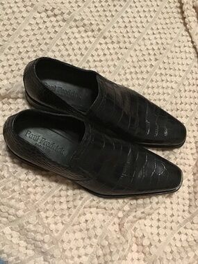 Paul Fredrick Black Croc-Embossed Leather Slip-On Loafers